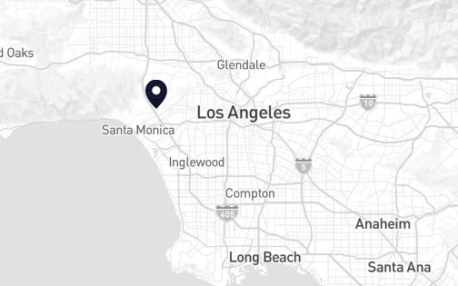 Map of Los Angeles with a placemarker at PCVA's Los Angeles office in Santa Monica